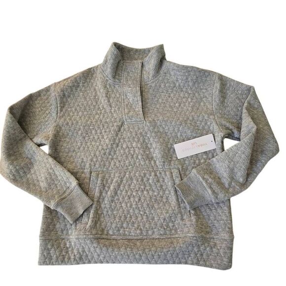 NWT Yogalicious Lux Womens Diamond Quilted Pullover Sweatshirt Heather Gray XS - Picture 3 of 13